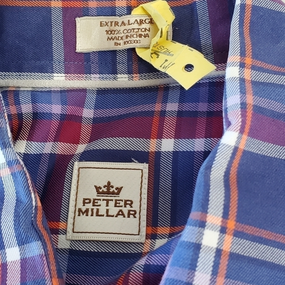 Peter Millar Cotton Button Down Shirt Size XL Plaid Long‎ Sleeve Casual - Picture 13 of 14